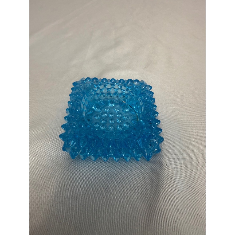 Vintage Blue Hobnail Glass Ashtray Square Trinket Dish Mid Century Modern 3x3